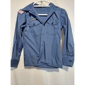 Vintage Boy Scouts of America Youth Uniform Shirt‎ W US Flag Patch - Size 10-12